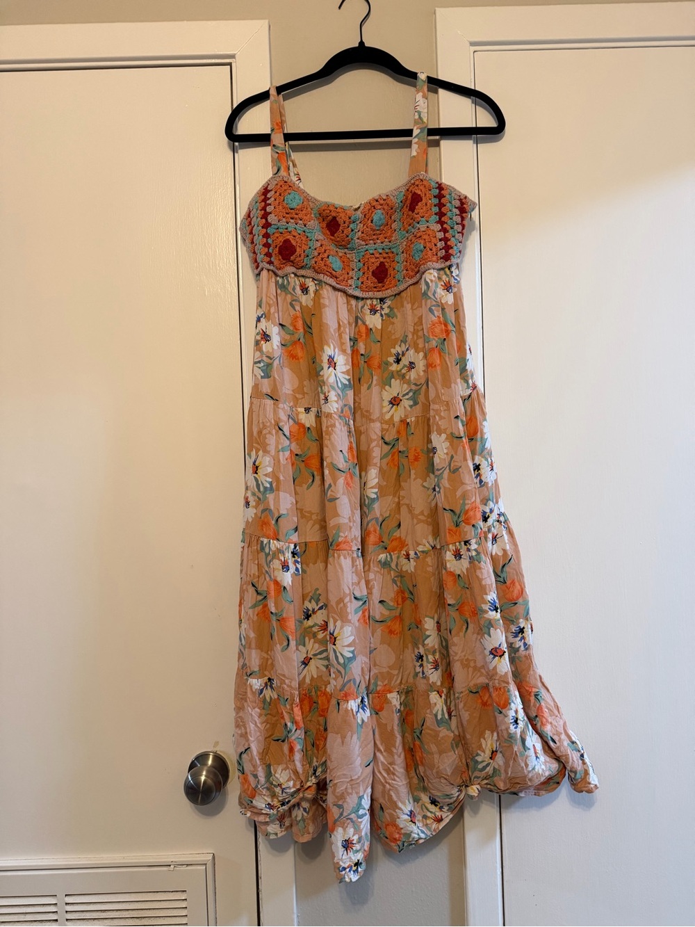 easel Peach Floral Maxi Dress with Crocheted Bodice